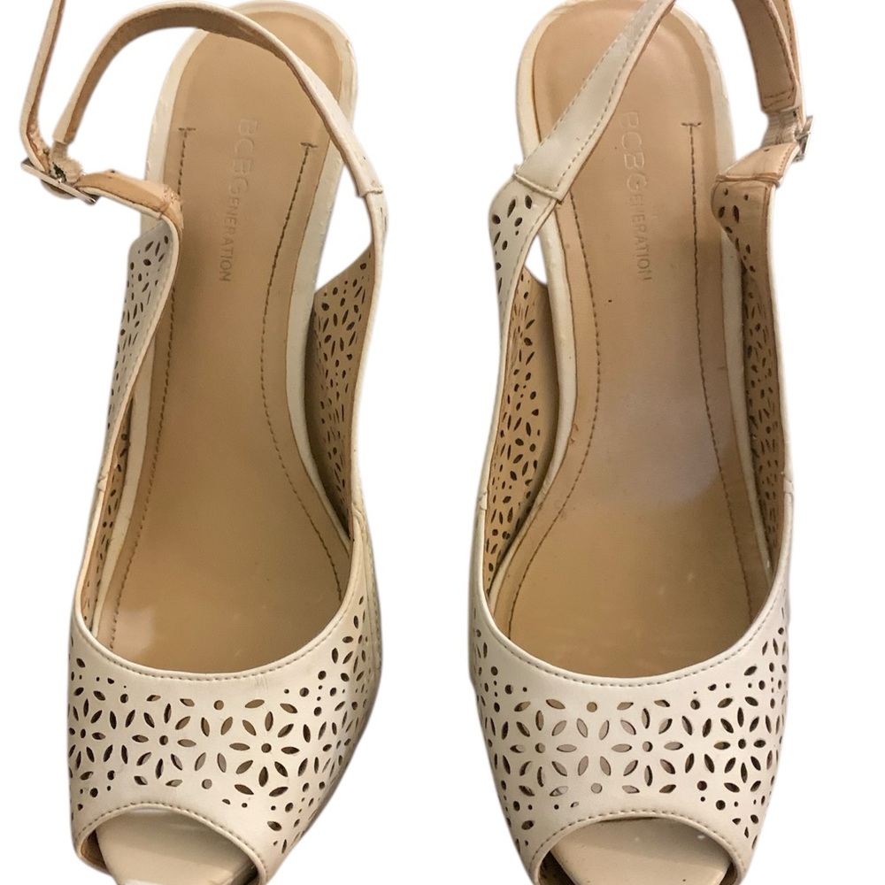 BCBG White Peep Toe Slingback Sandals